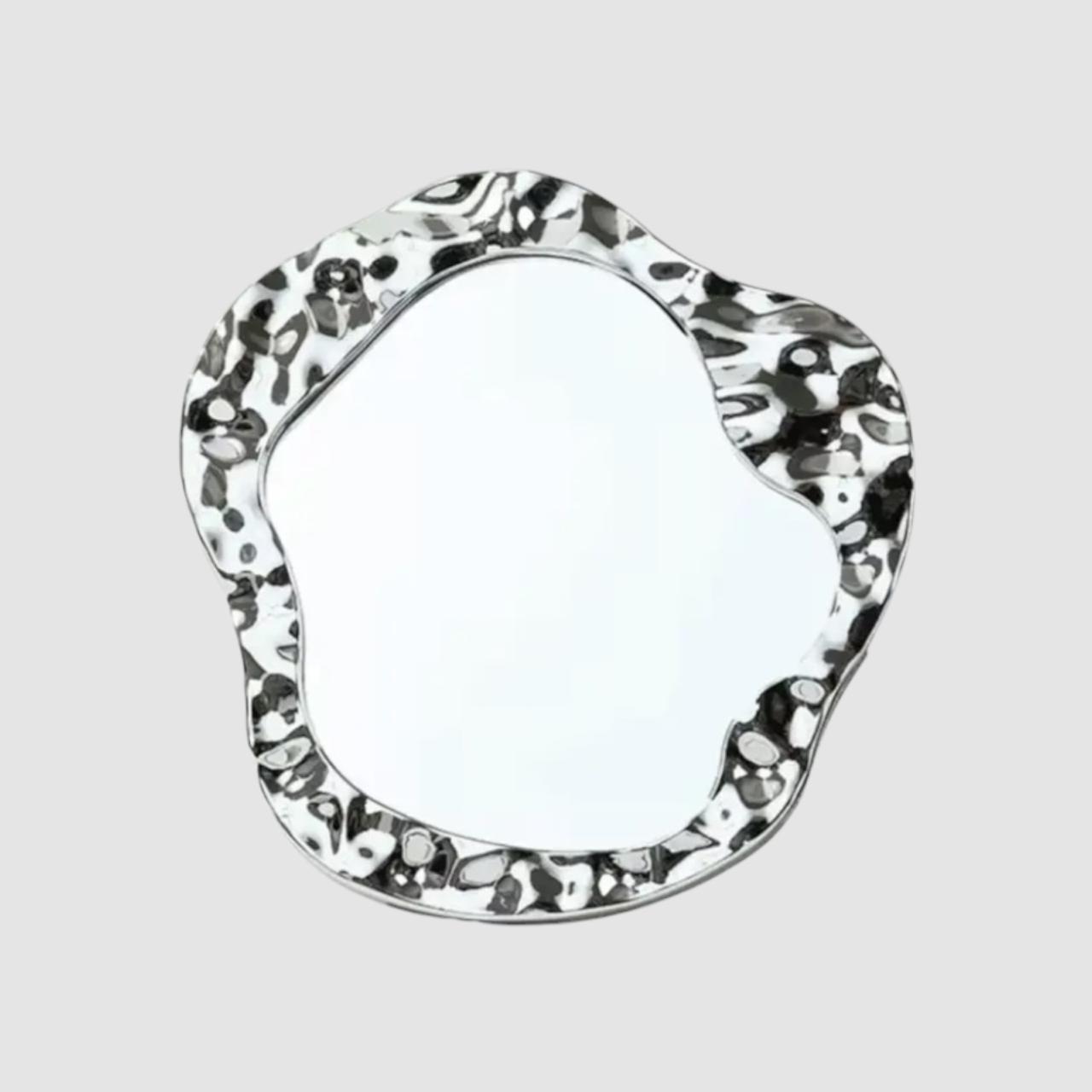 Espejo Decorativo con Bordes Plateados Circular