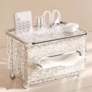 Organizador acrilico servilletero multiusos con apliques plateados