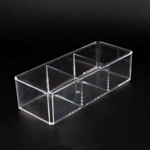 Organizador acrilico rectangular con 3 divisiones y tapa