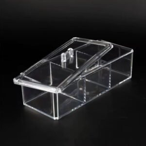 Organizador acrilico rectangular con 3 divisiones y tapa