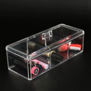 Organizador acrilico rectangular con 3 divisiones y tapa