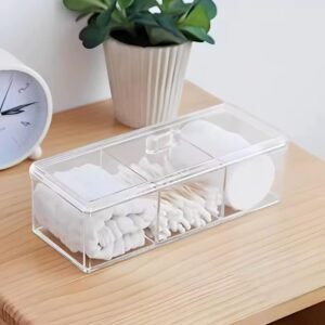 Organizador acrilico rectangular con 3 divisiones y tapa