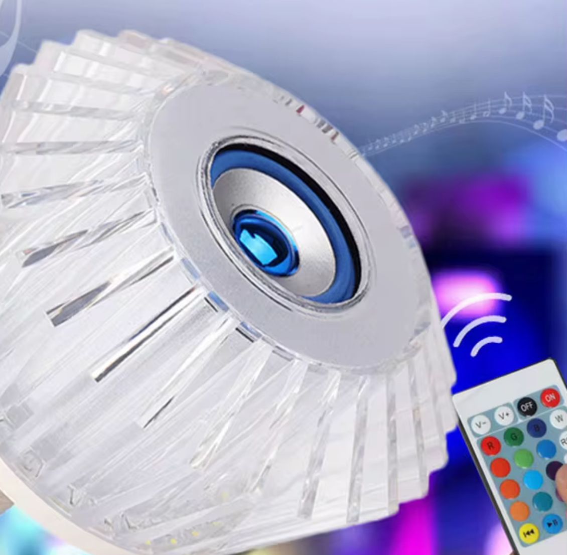 Foco cristal Led multicolor con parlante Bluetooth 36 W