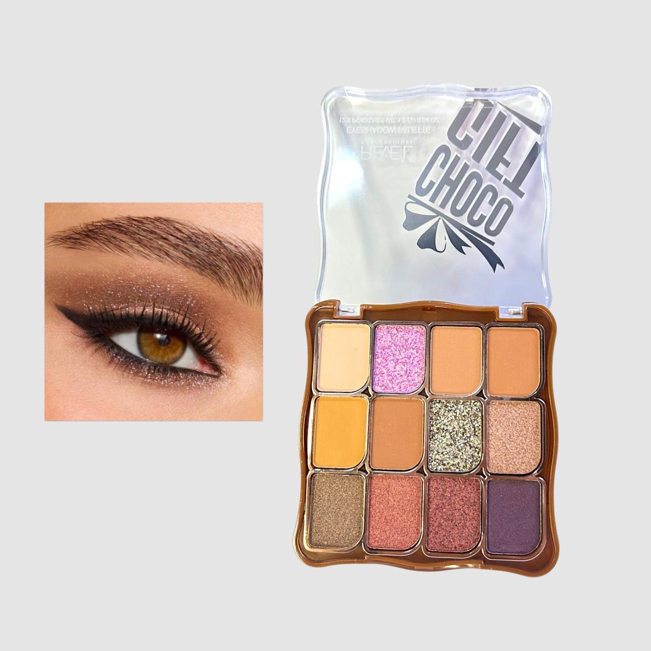 Paleta de sombras para ojos de colores nude con glitter Revel Choco gift