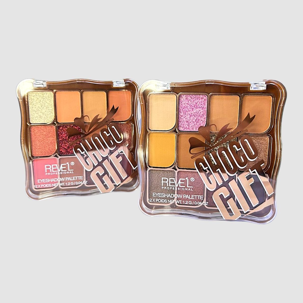 Paleta de sombras para ojos de colores nude con glitter Revel Choco gift