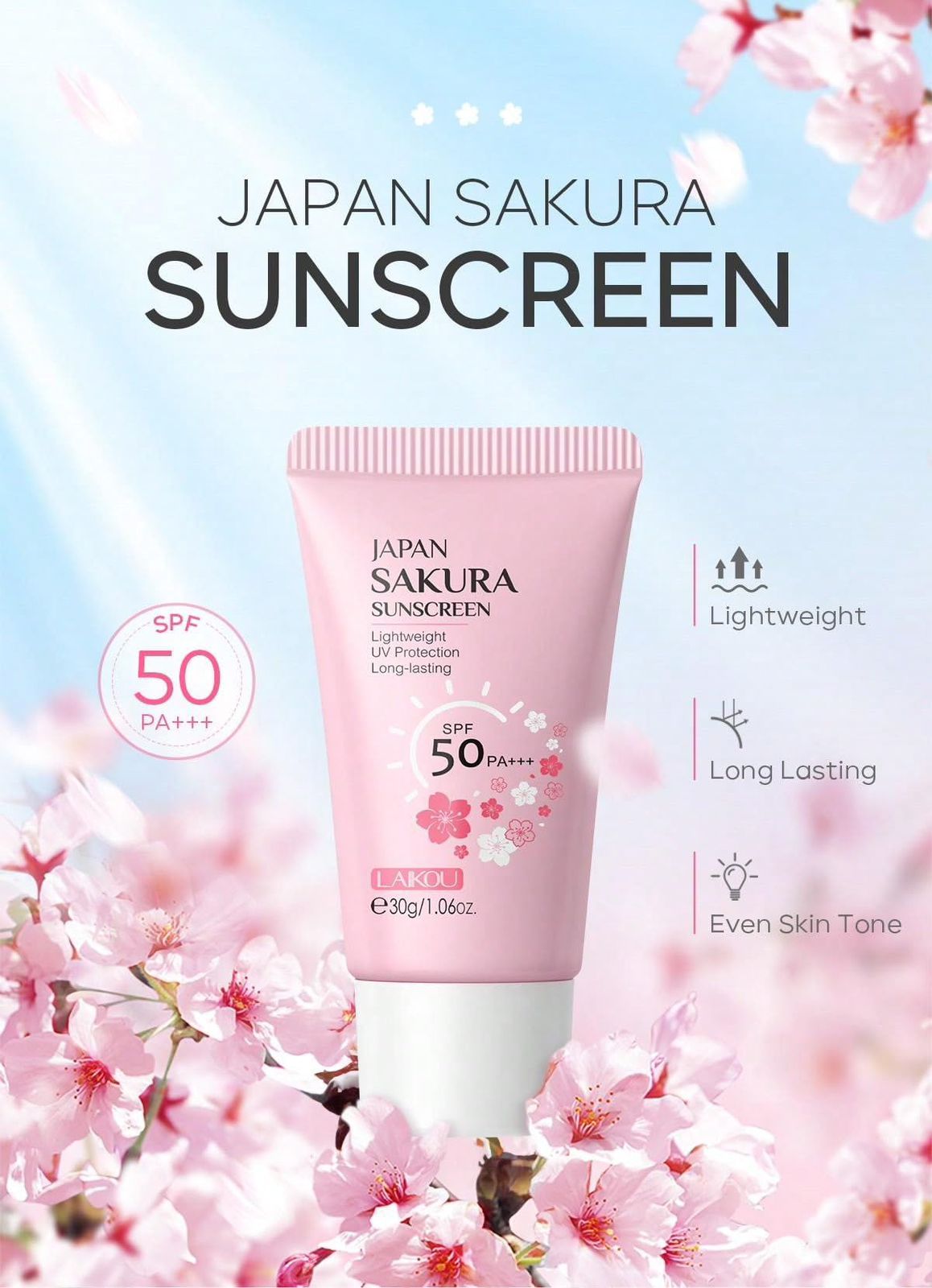 Japan Sakura Bloqueador + SPF 50 PA+++ | Laikou (50 g)