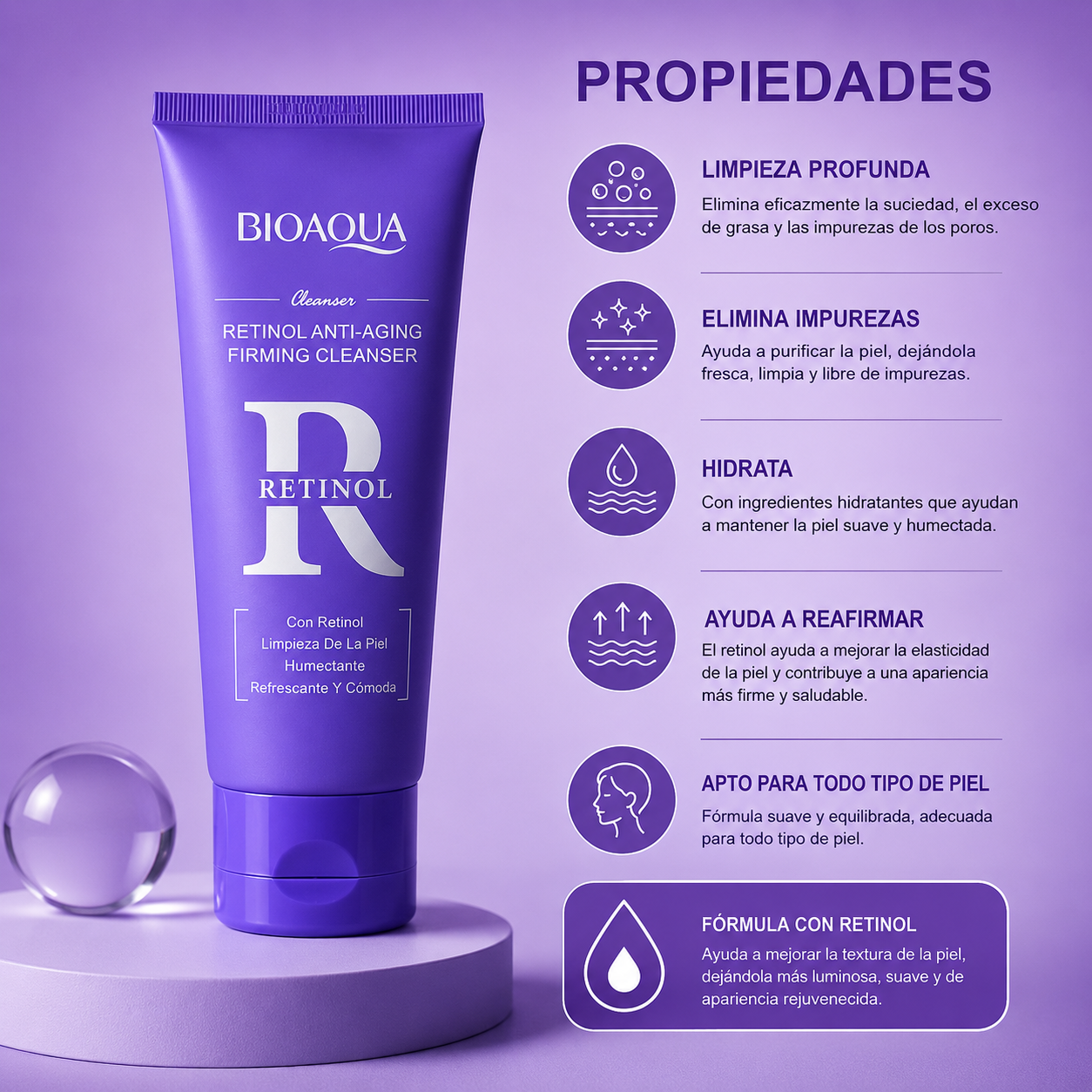 Limpiador Facial Reafirmante Antiedad Bioaqua Retinol 100 g