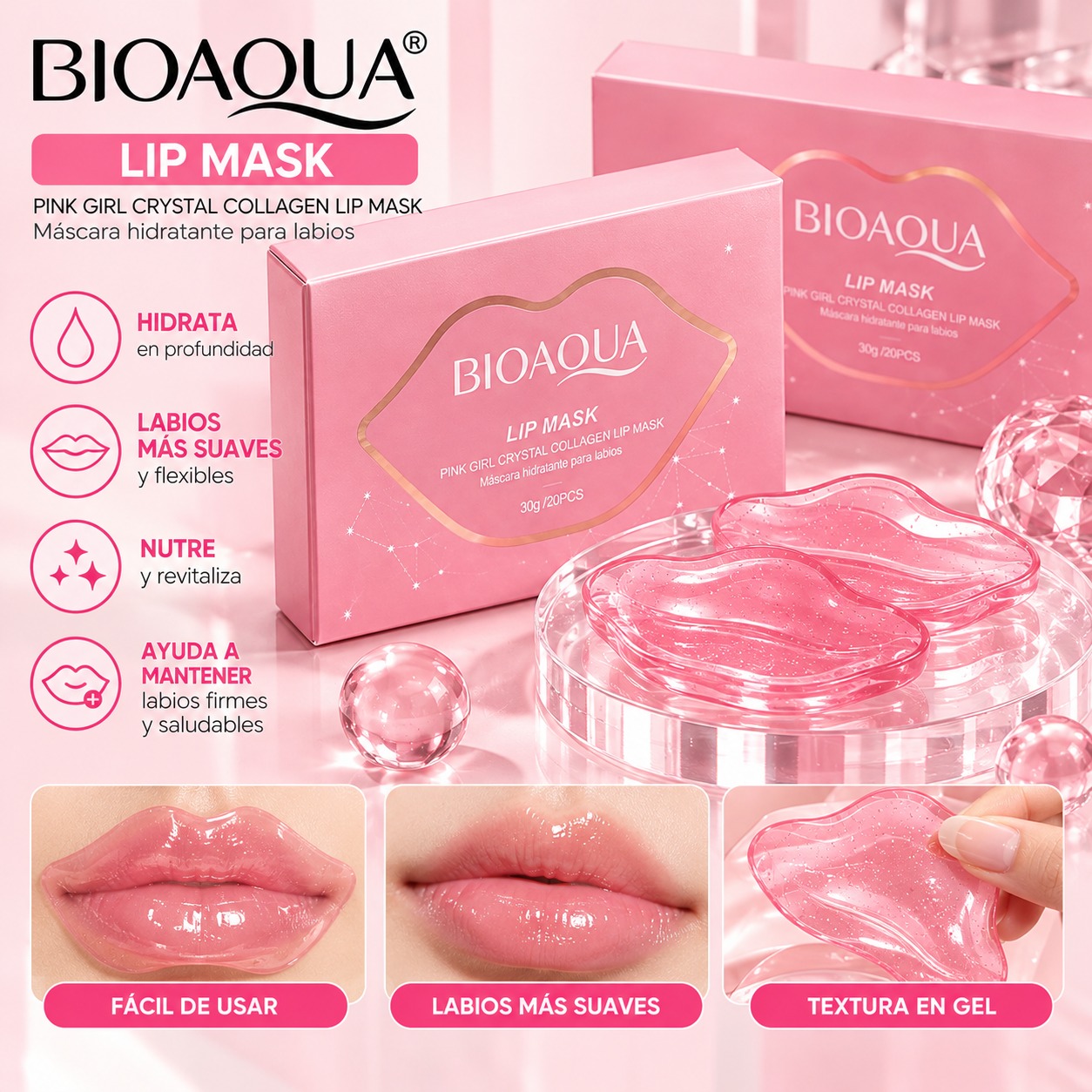 Parches Hidratantes de Colágeno Para Labios x20 pcs Bioaqua