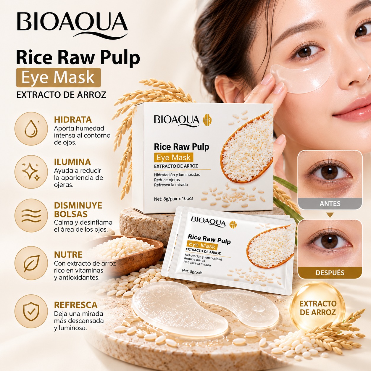 Parches Sachet De Ojos Linea De Arroz - Bioaqua
